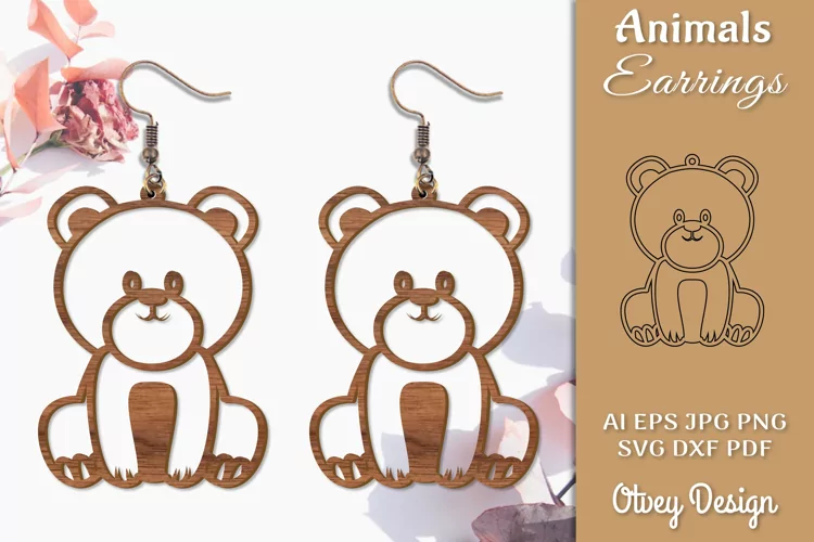 Bear Animals Earrings Laser Cut