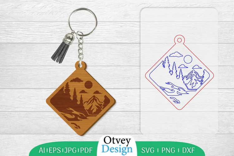 Keychain Sunset Mountain Lasercut