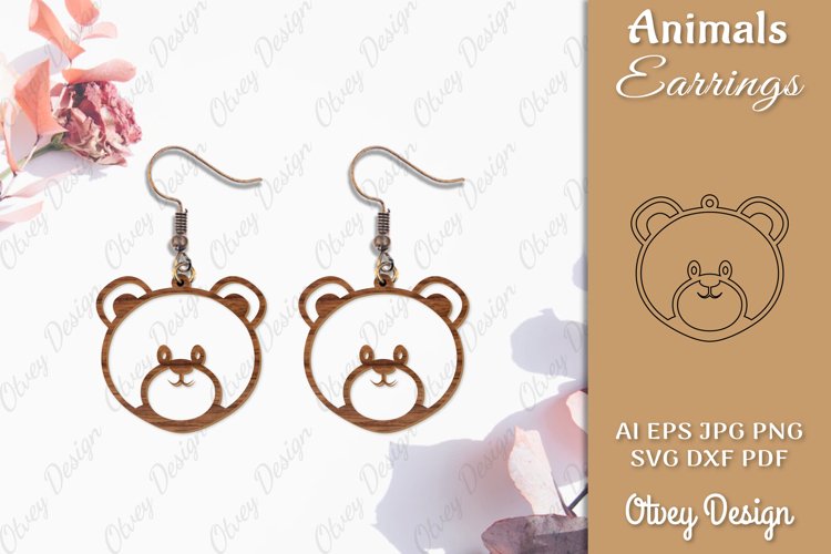 Head Animals Bear Earrings Laser Cut example image 1