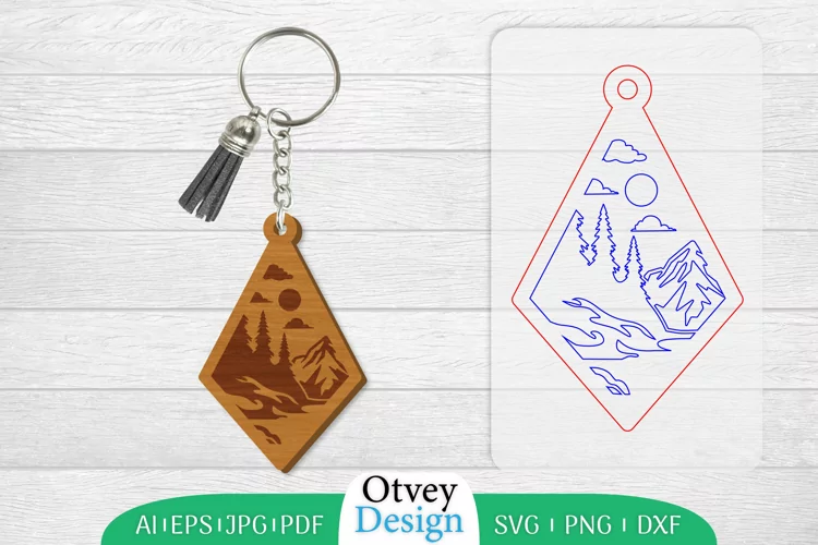 Keychain Sunset Mountain Lasercut