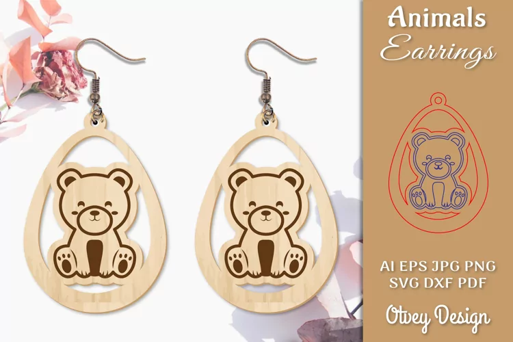 Bear Animals Earrings Laser Cut