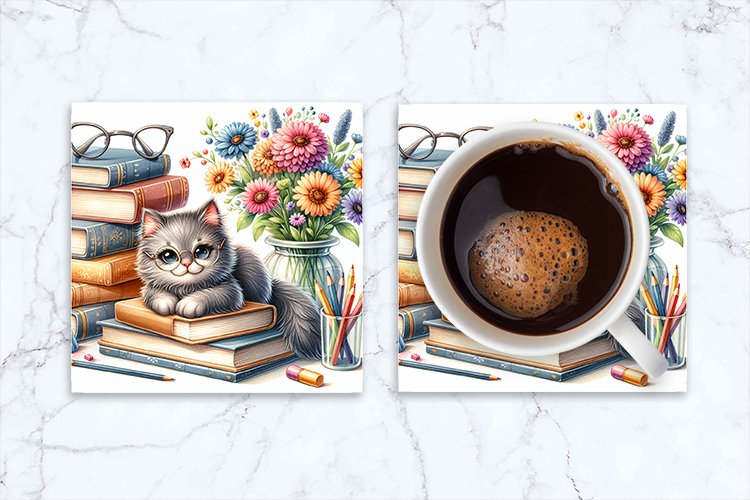 Animal Coaster, Cat Square Coaster Sublimation example image 1