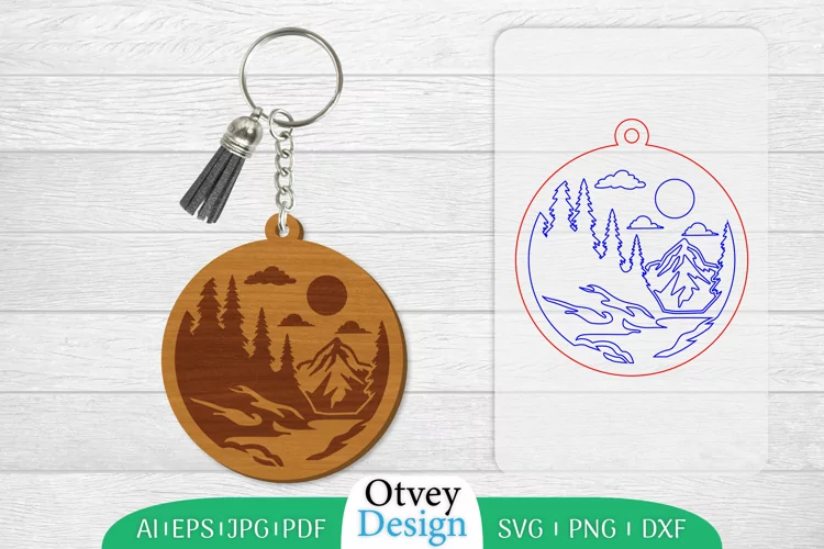 Keychain Sunset Mountain Lasercut