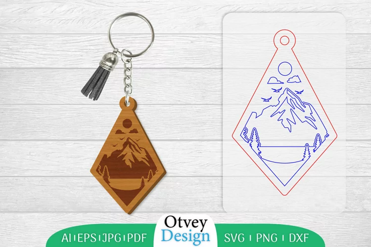 Keychain Sunset Mountain Lasercut