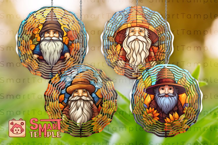 Gnome sublimation wind spinner, Stained glass gnome