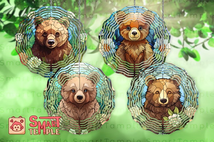 Bear wind spinner, Bear 3d wind spinner, Stained glass bear example image 1