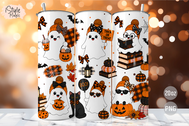 Fall Ghost Halloween 20oz Tumbler Wrap PNG Sublimation