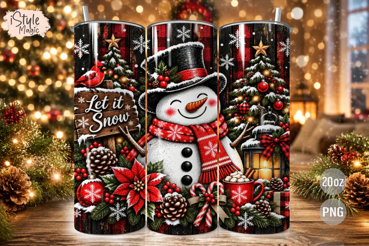 Snowman Christmas Tumbler Wrap PNG