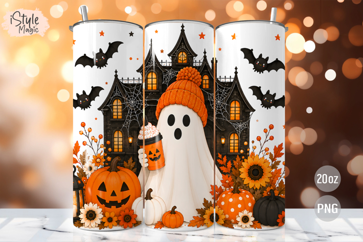 Haunted House Ghost Halloween 20oz Tumbler Wrap