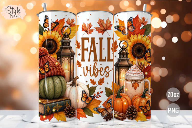 Fall Vibes 20oz Tumbler Wrap PNG