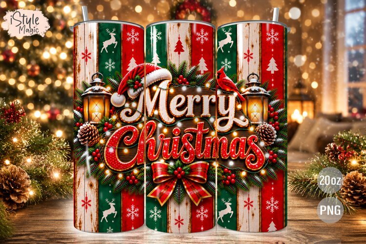 Merry Christmas 20oz Tumbler Wrap PNG example image 1