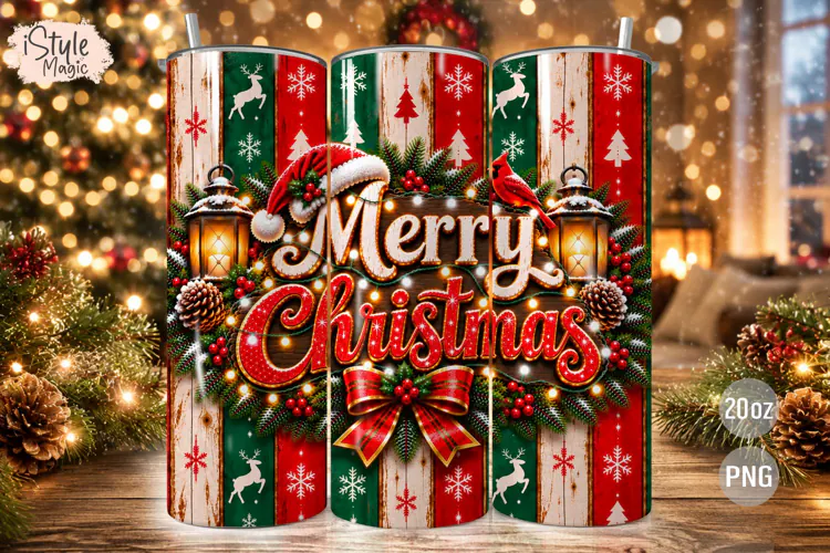 Merry Christmas 20oz Tumbler Wrap PNG