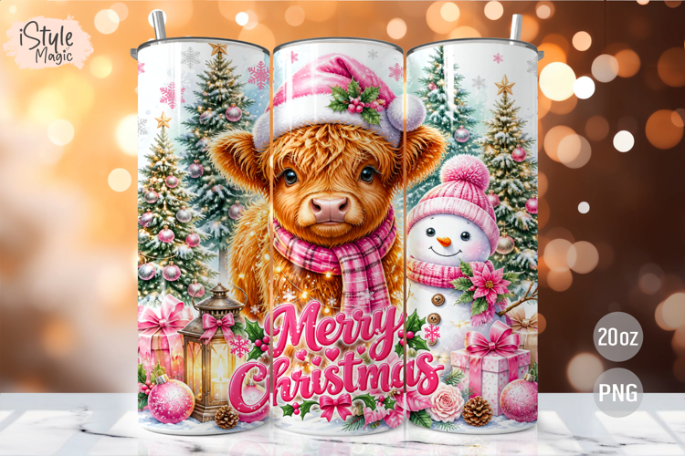 Merry Christmas Highland Cow 20oz Tumbler Wrap Sublimation