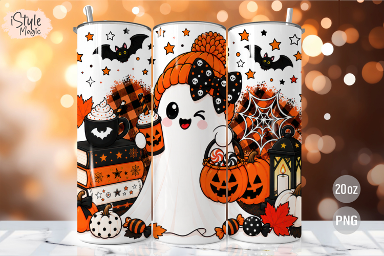 Fall Cute Ghost Halloween 20oz Tumbler Wrap Sublimation PNG
