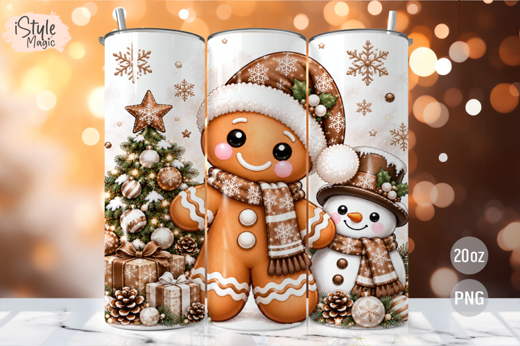 Gingerbread Man Christmas 20oz Tumbler Wrap PNG