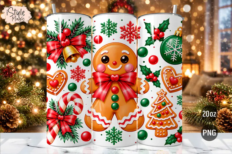Gingerbread Coquette Christmas Tumbler Wrap PNG