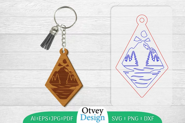 Keychain Sunset Mountain Lasercut