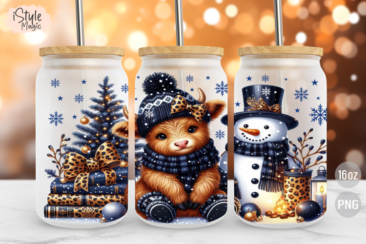 Christmas Baby Highland Cow 16oz Libbey Glass Can Wrap PNG