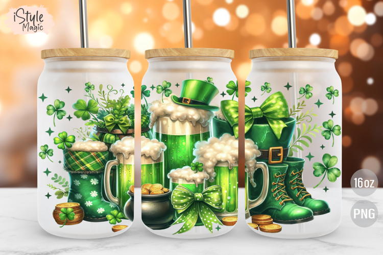 St Patricks Day Festival lucky 16oz Glass Can Wrap