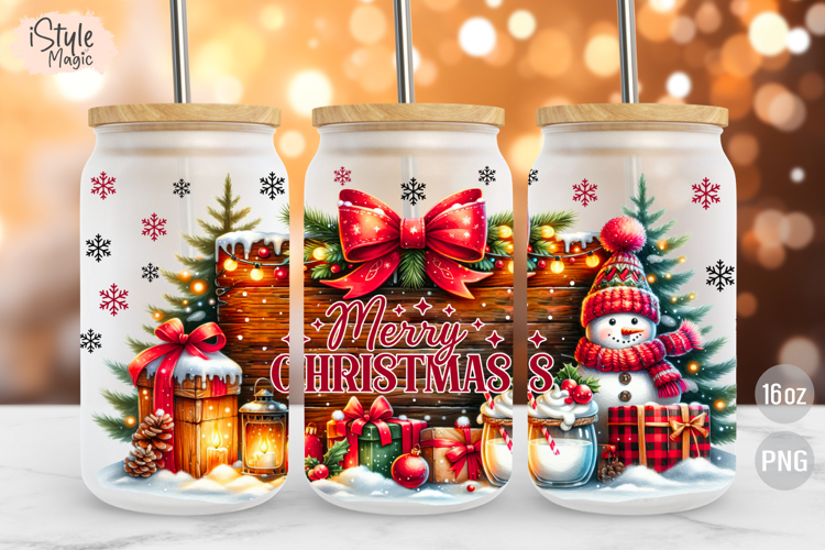 Merry Christmas 16 oz libby Coffee Glass Can Wrap PNG