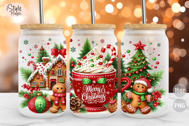 Merry Christmas Gingerbread Man 16 oz Libby Glass Can Wrap