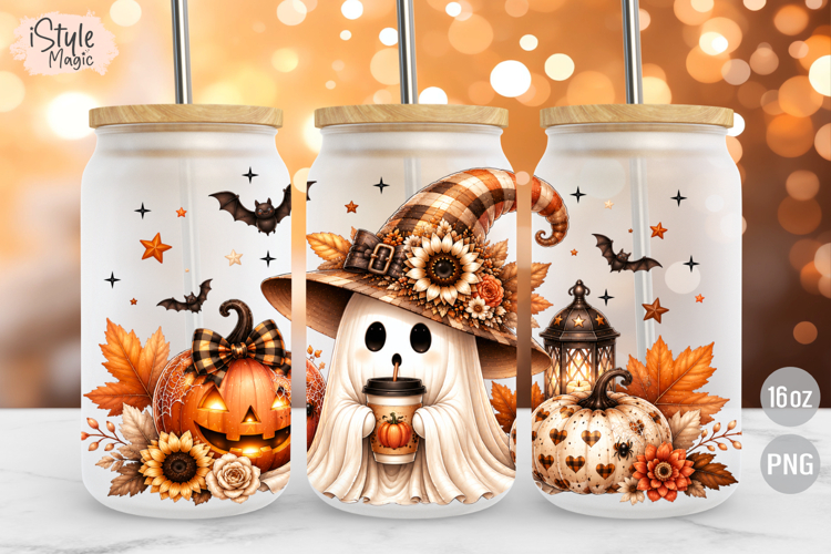 Ghost Halloween 16oz Libbey Glass Can Wrap Sublimation PNG