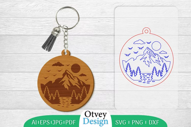 Keychain Sunset Mountain Lasercut