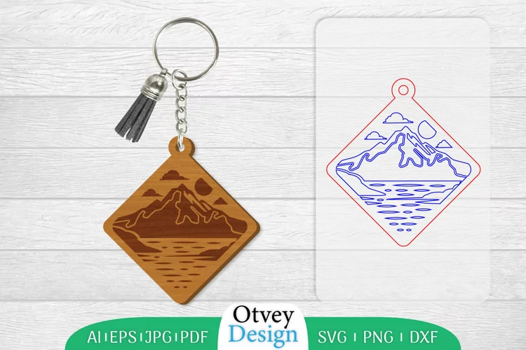 Keychain Sunset Mountain Lasercut