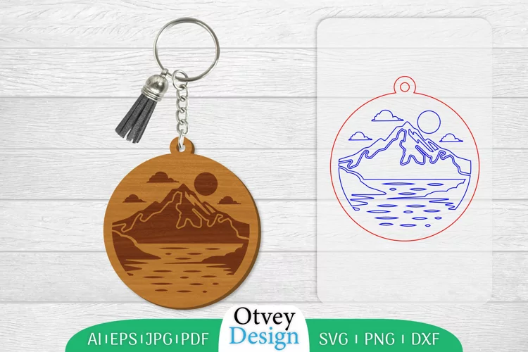 Keychain Sunset Mountain Lasercut