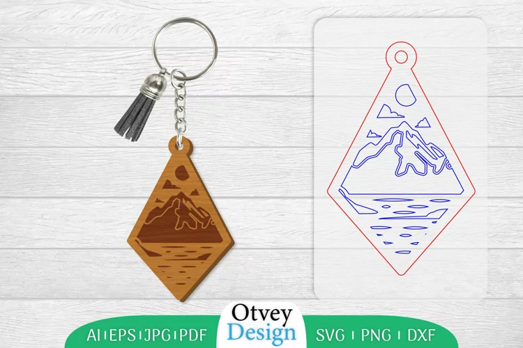 Keychain Sunset Mountain Lasercut