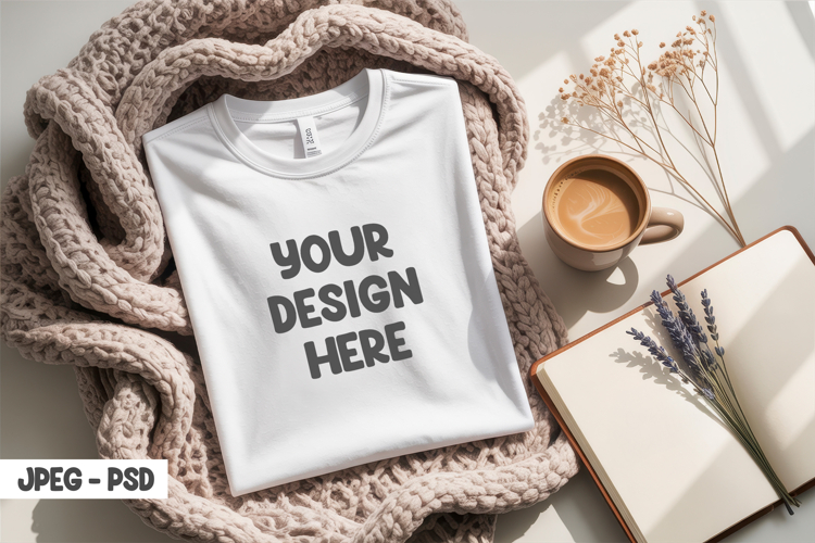 Cozy T-Shirt PSD Mockup in Blanket