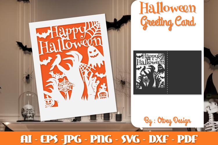 Greeting Card Halloween Scene SVG