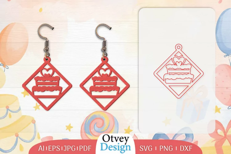 Earrings Valentine Lasercut, Earring Birthday Lasercut