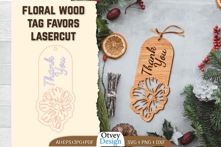 Floral Wood Tag Favors Lasercut