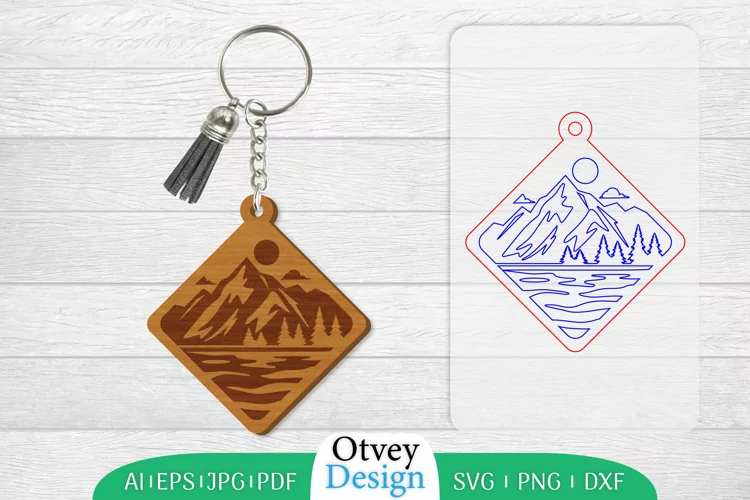 Keychain Sunset Mountain Lasercut