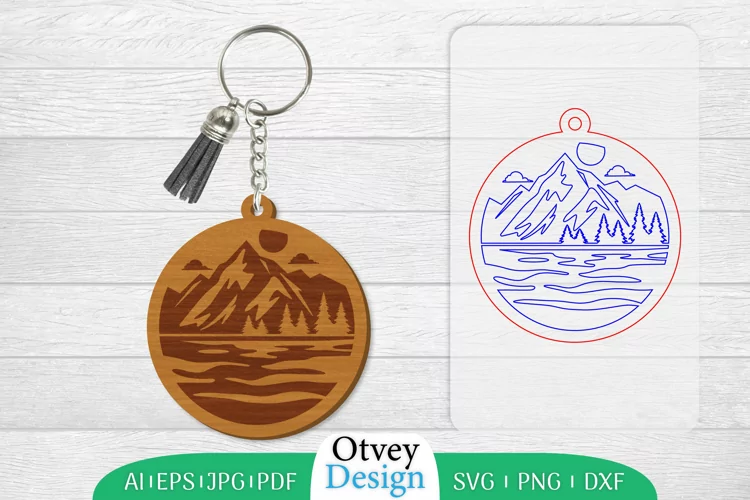 Keychain Sunset Mountain Lasercut