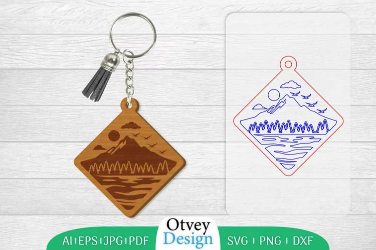 Keychain Sunset Mountain Lasercut