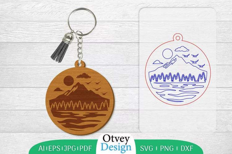 Keychain Sunset Mountain Lasercut