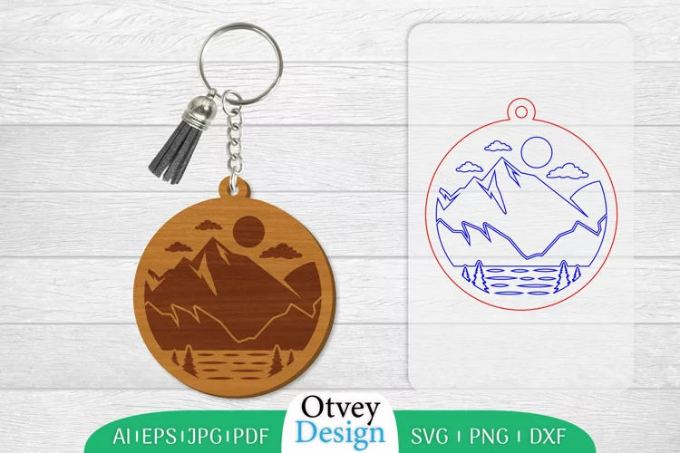 Keychain Sunset Mountain Lasercut