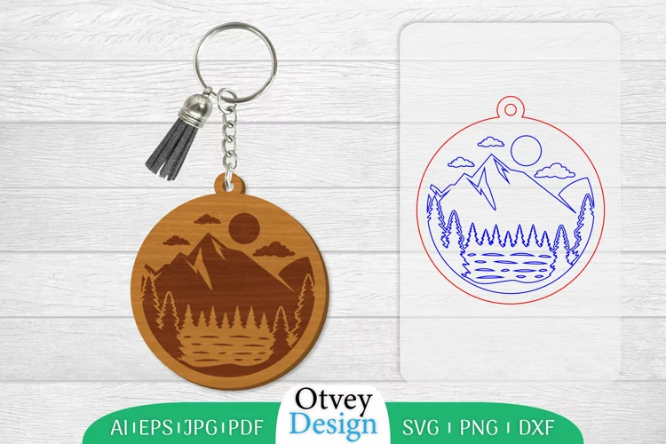 Keychain Sunset Mountain Lasercut