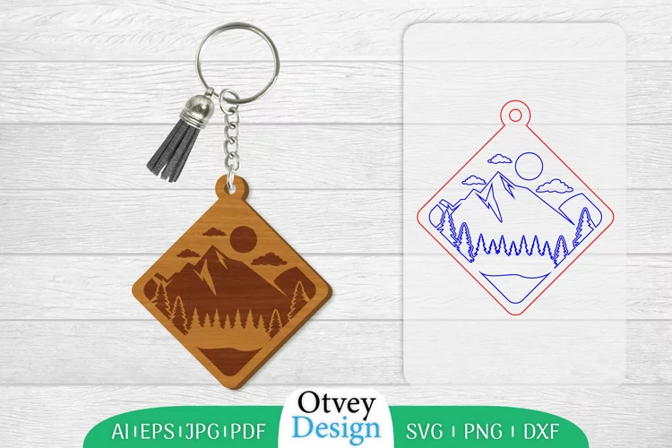 Keychain Sunset Mountain Lasercut