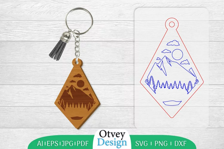 Keychain Sunset Mountain Lasercut