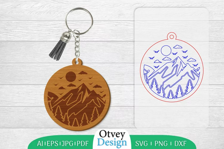 Keychain Sunset Mountain Lasercut