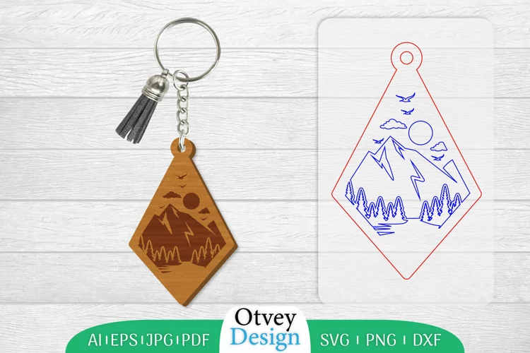 Keychain Sunset Mountain Lasercut