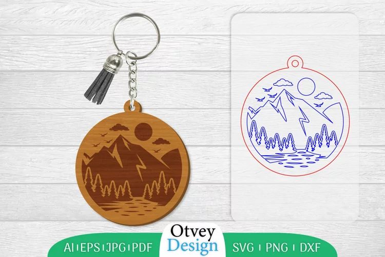 Keychain Sunset Mountain Lasercut