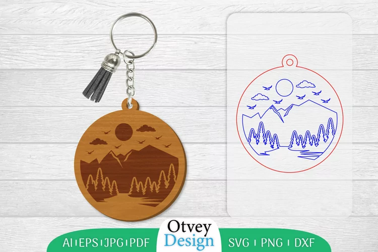 Keychain Sunset Mountain Lasercut