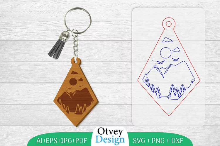 Keychain Sunset Mountain Lasercut