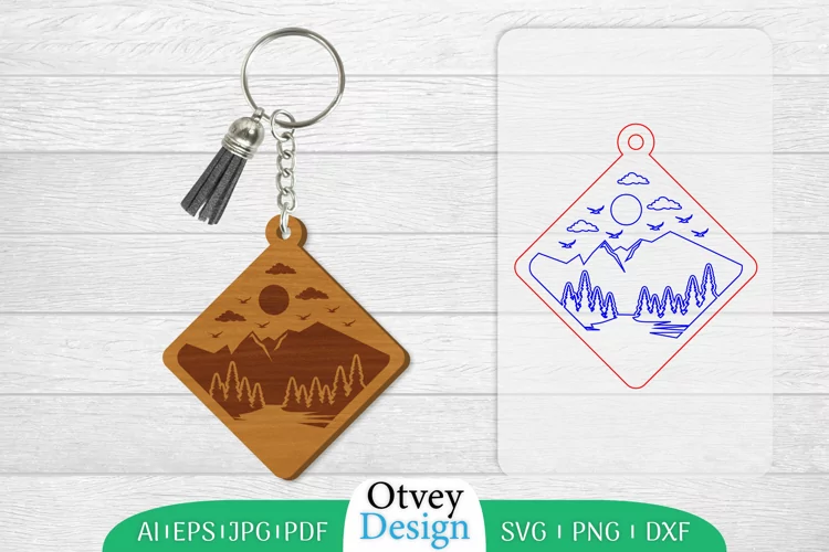 Keychain Sunset Mountain Lasercut