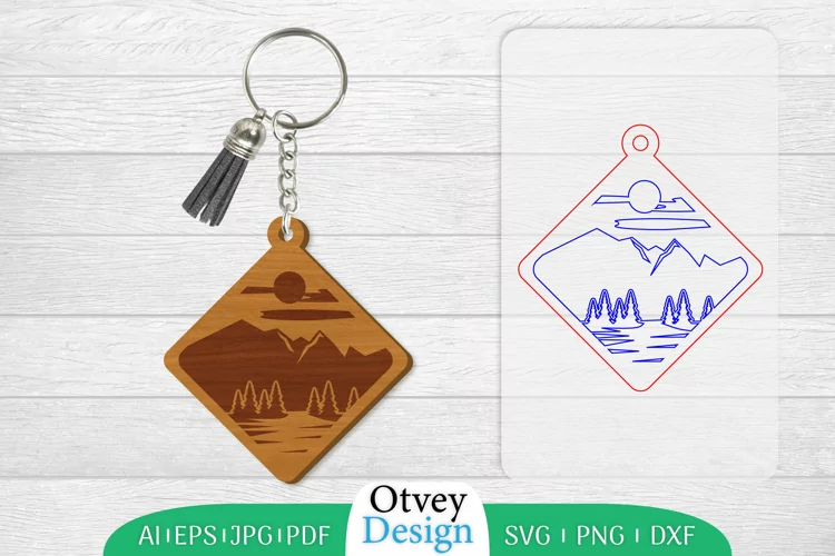 Keychain Sunset Mountain Lasercut