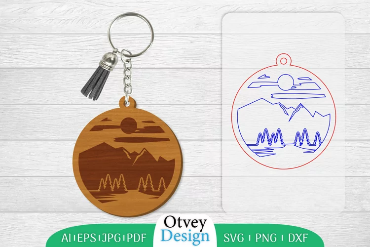 Keychain Sunset Mountain Lasercut